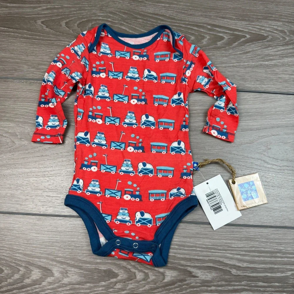 KicKee Pants Unisex Baby Goldfish Train Long Sleeve One Piece Red 12-18 Months